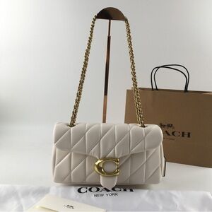 Coach Ivory Quilted Shoulder Bag with Gold Chain